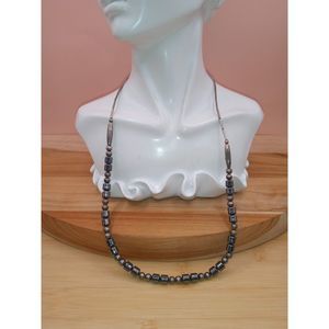 Natural Hematite Barrel and Round Glass Beaded Vintage Industrial Style Necklace